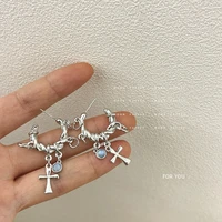 925 silver needle punk cross earrings female personality fashion design sense earrings gothic party jewelry accessories gift
