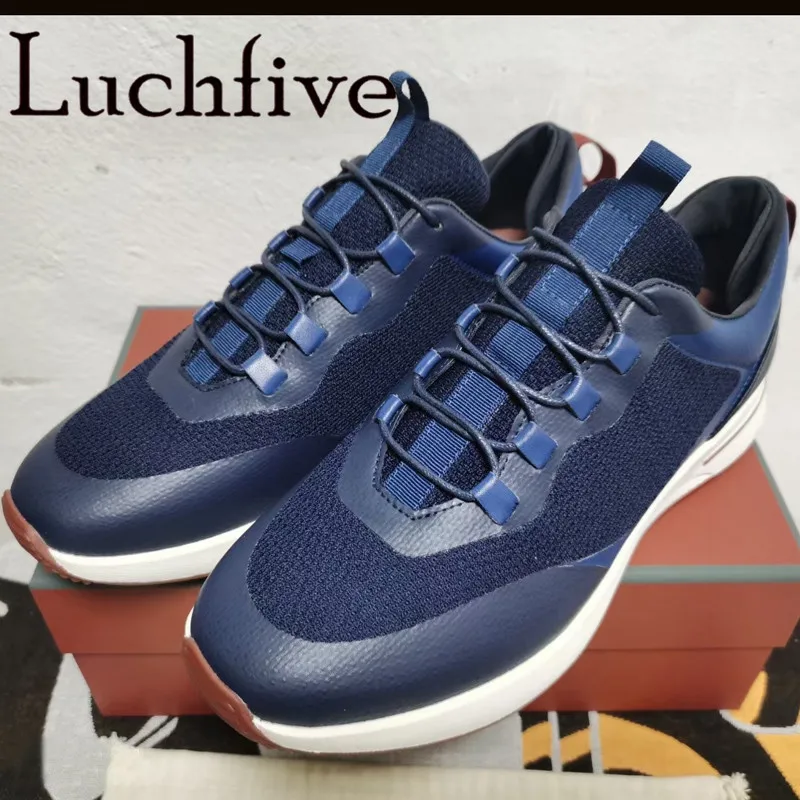 

2022 Spring Autumn New Mesh Leather Patchwork Flats Shoes Men Round Toe Lace Up Loafers Shoes High Quality Brand Casual Sneakers