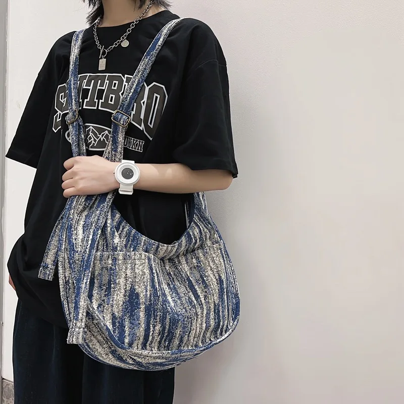 Сумка через плечо унисекс Женский мессенджер из денима вместительный саквояж на