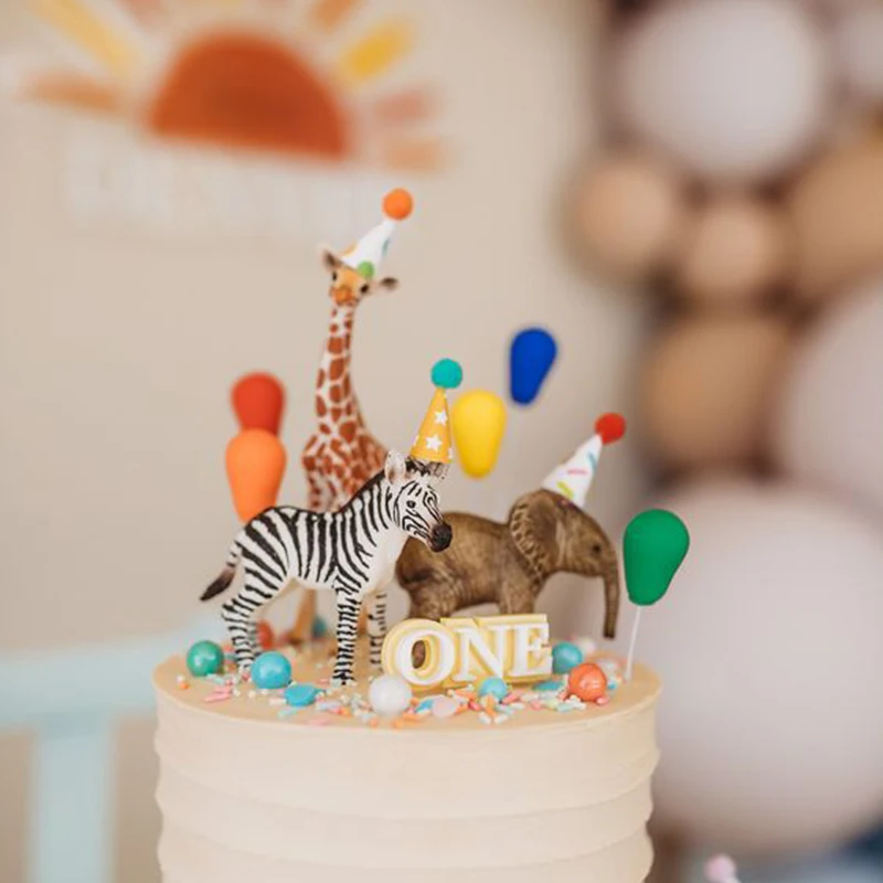 1pcs Jungle Animals Cake Topper Decoration Lion Panda Elephant Jungle Safari Baby Shower Happy Birthday Theme Party Supplies