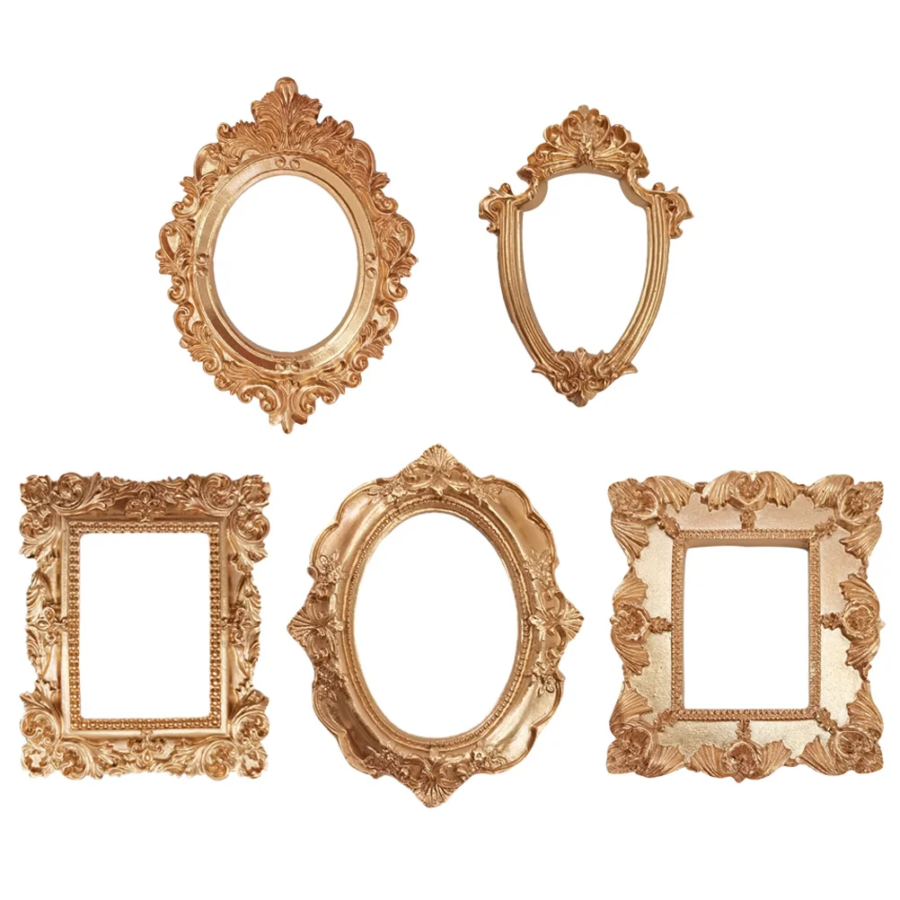 

Frame Picture Photo Frames Display Mini Vintage Resin Baroque Tabletop Oval Decorative Holder Wall Nail Table Desktop Retro Gold