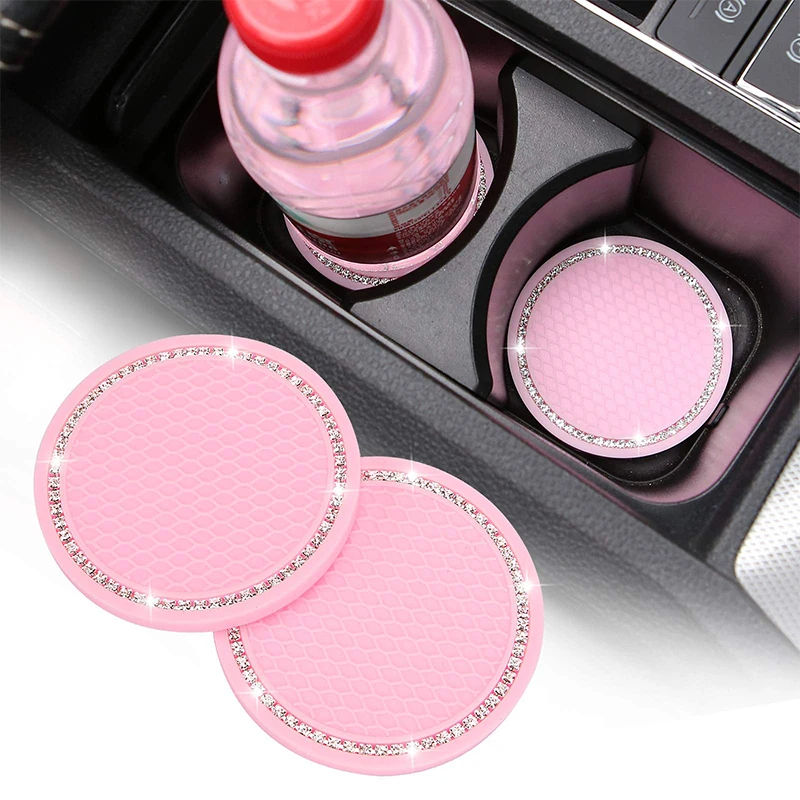 

2PCS Car Non-slip Water Cup Pad Diamond Rhinestone Bling Decoration Auto Car Interior Holder Anti-slip Pad Mat Car Accessories