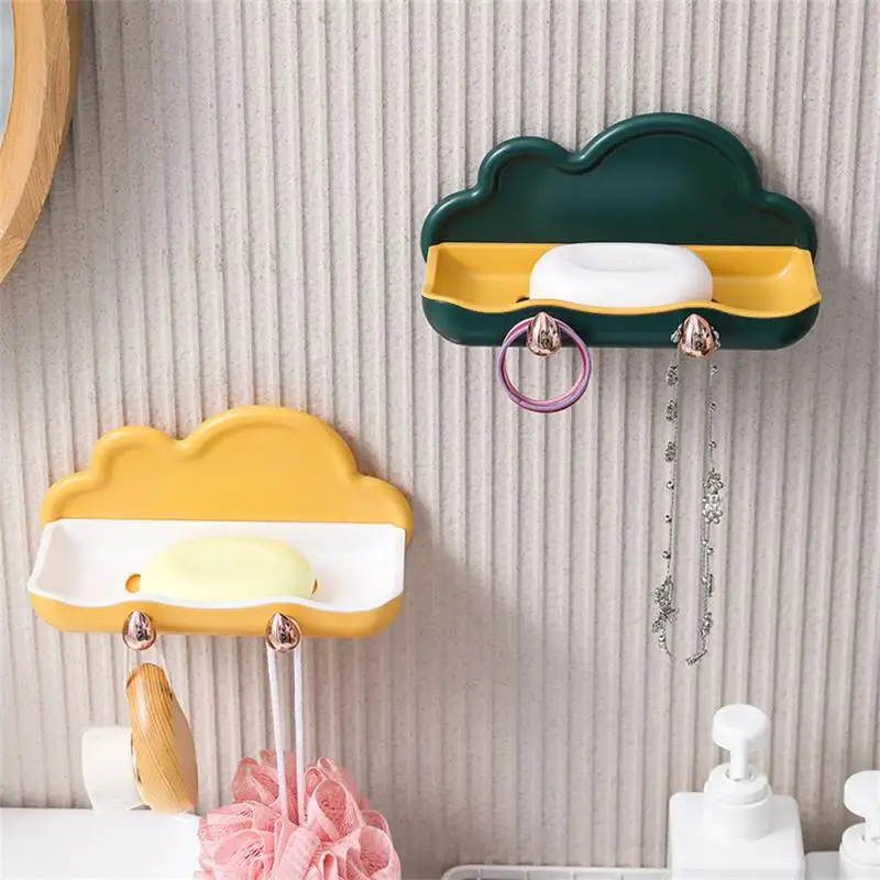 

Yellow White No Punching Drill-free And Nail-free Can Be Hung Soap Holder Soap Box Pink Orange Double Layer Structure Shelf