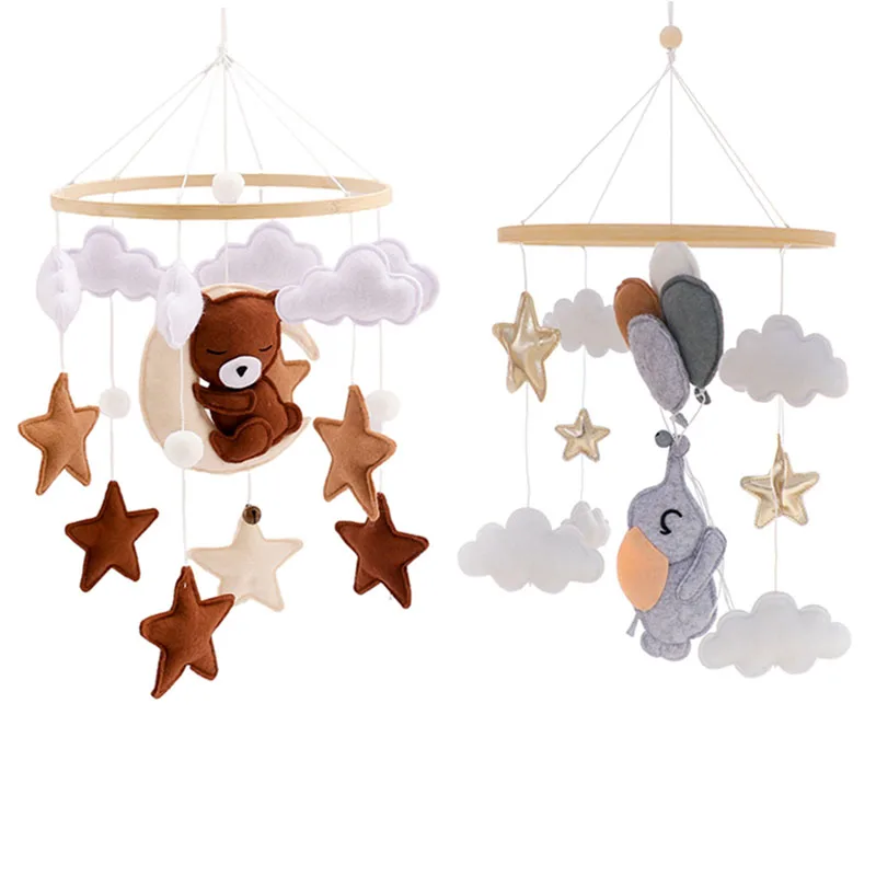 Bamboo Wood Soft Felt Animal Bed Bell Baby Rattle Toy Mobile On The Bed Holder Bracket Newborn Music Bed Bell Hanging Toys Decor