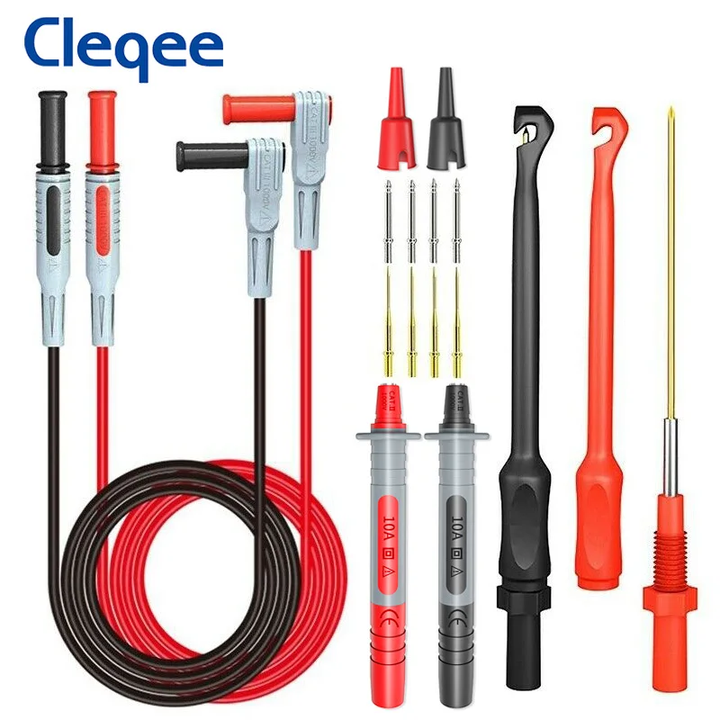 

Cleqee Multimeter Test Lead Kit With Wire Piercing Probes 4mm Banana Plug Puncture Hook Probes Set For Electronics 1000V/20A