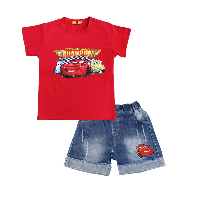 Новый комплект для мальчиков летняя хлопковая детская одежда с коротким рукавом