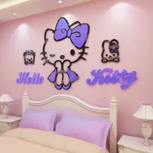 Украшение для комнаты Hello Kitty украшение для комнаты принцессы спальни Настенная Наклейка на кровать Наклейка на стену самоклеящаяся картина