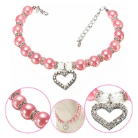 rhinestone pet collar with traction ring puppy dog cat imitation pearl necklace cute fashion accessories
