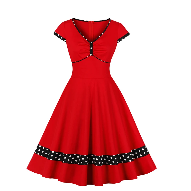 

Women Short sleeve V Neck vestido de festa Polka dot printed Party A Line Casual Vintage retro Skater dress