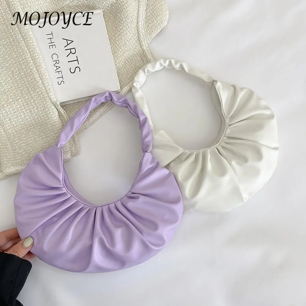 

Women Solid Color Pleated Tote Bag Lady Crescent Shape Top-handle Bags Fashion Simple Tote Bag New Luxury Brand Female Cosmetic