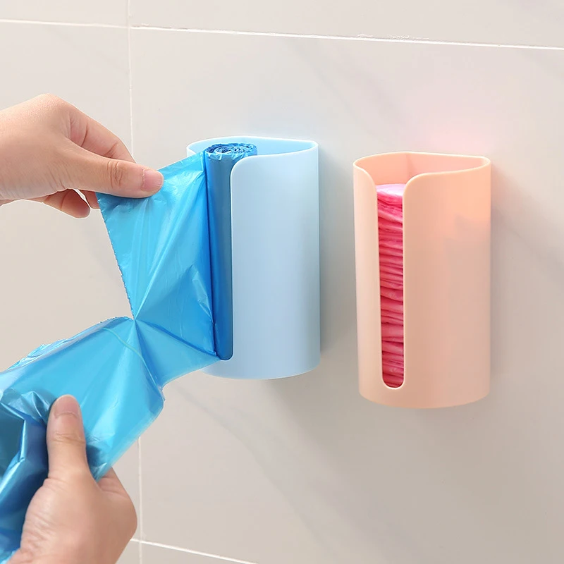 

Wall Hanging Nail-Free Plastic Garbage Bag Holder Mounted Trash Bag Storage Box Cotton Pad Container For Home Kitchen Bathroom