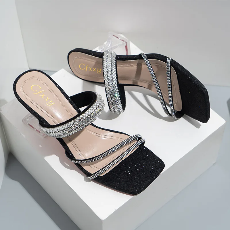 

Crystal Thin Belt Designer Brand Women Pumps Outdoor Beach Non-slip Woman Sandals Fashion Sexy High Heels Slides 2022 New Shoes