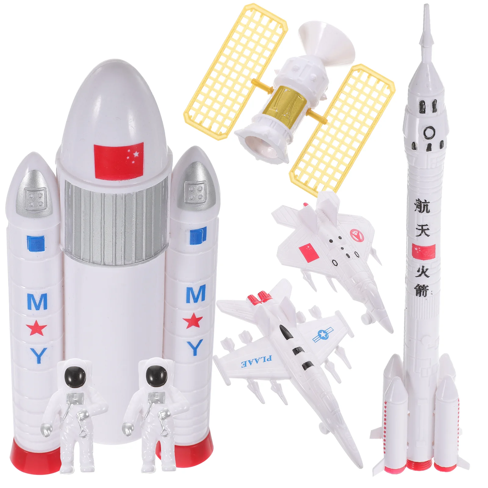 

7pcs Space Birthday Cake Topper Outer Space Bath Kit Satellite Cake Decor Planets Ship Cake Ornament for Space Theme Party