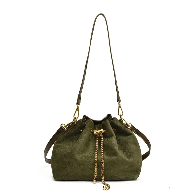 Soft Solid Faux Suede Simple Commuting Crossbody Bags 2025 Hot Sale Sewing Sweet for Women Thread String Women's Handbags