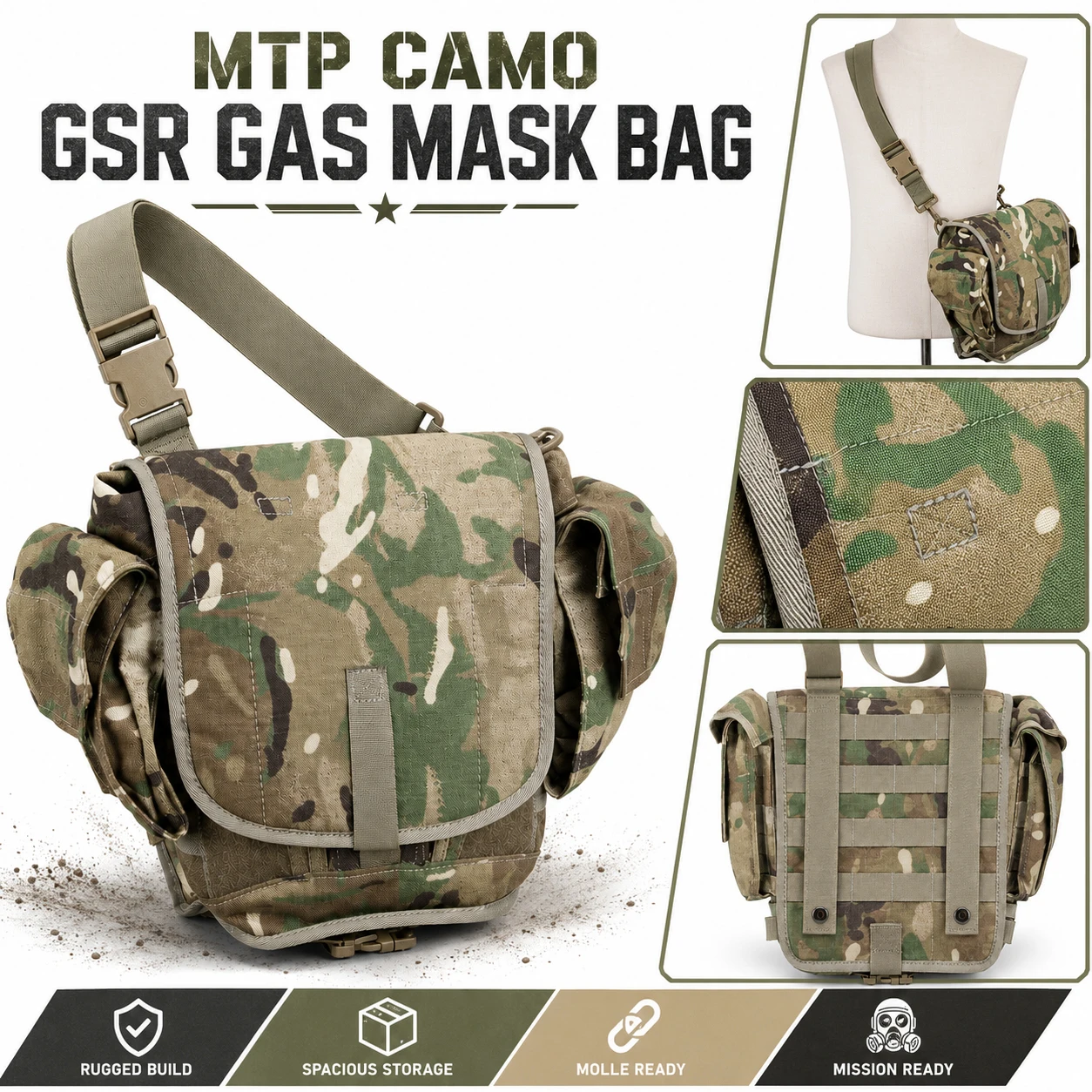 Фото Рюкзак-маска GSR для защиты от газов, полевой, камуфляж MTP, военная тактическая наплечная сумка, уличная универсальная сумка для хранения, для охоты и страйкбола №1