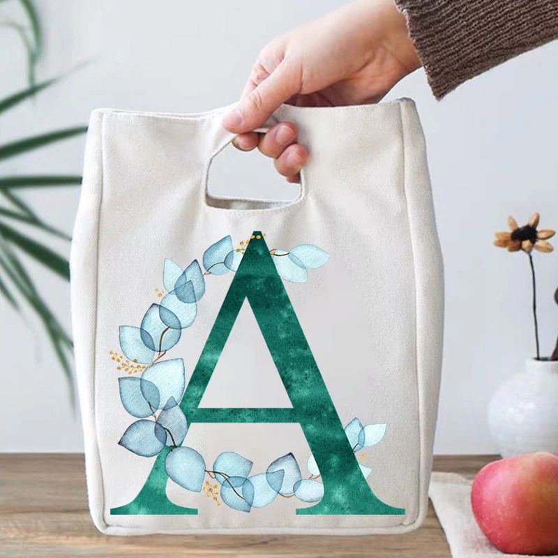 

Funny Flower 26 Initial Letter Print Insulated Lunch Bag Women Cooler Bag Thermal Pouch Portable Ice Food Picnic Bags Best Gifts