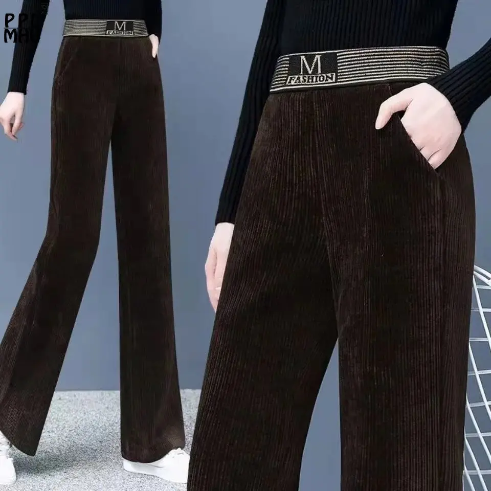 

High Waist Corduroy Winter Baggy Pantalones Casual Oversize 4xl Straight Trousers Elegant Warm Plus Velvet Wide Leg Pants Women