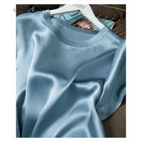 2022 womens fashion summer new silky nude silk pearl satin solid color loose heavy mulberry silk leisure office top