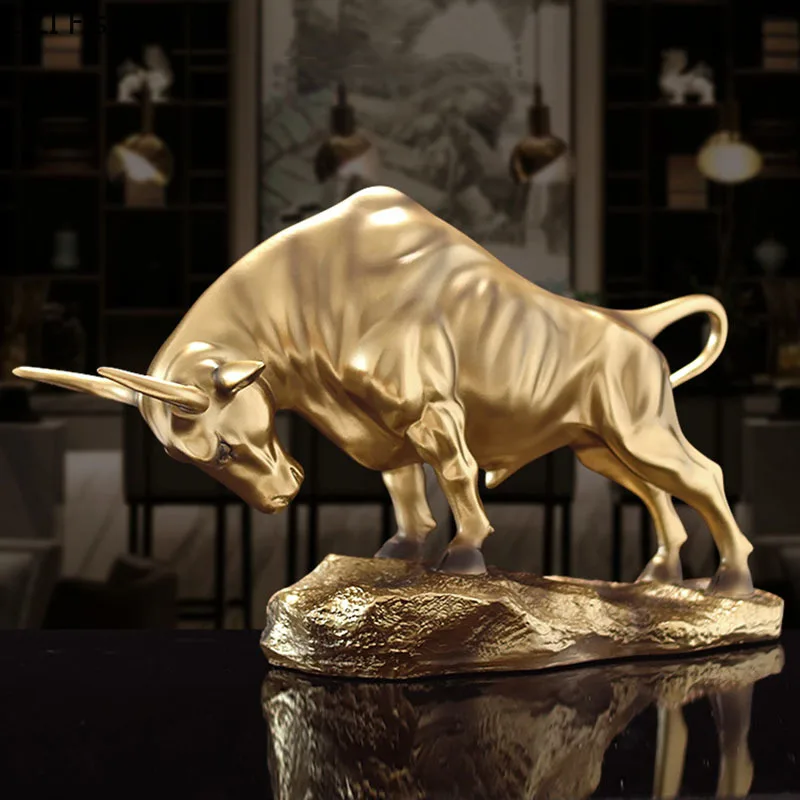 

Golden Bull Statue Desk Decoration Resin Artwork Gold-plated Cattle Abstract Animal Sculpture Room Aesthetic Decor Ornaments