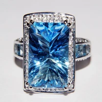 delicate favorite aquamarine topaz sapphire princess baguette couple ring for women geometric full diamond anniversary jewelry