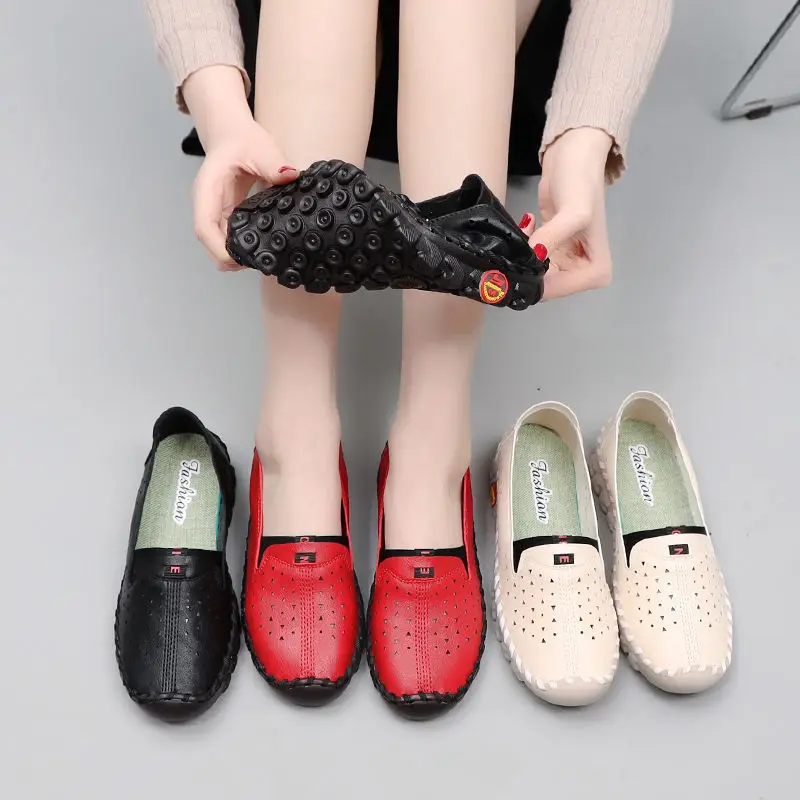 Brand Hollow Moccasins Soft Cushion Sole Womens Summer Orthopedic Shoes Handmade Stitching Ballet Flats Female Footwear