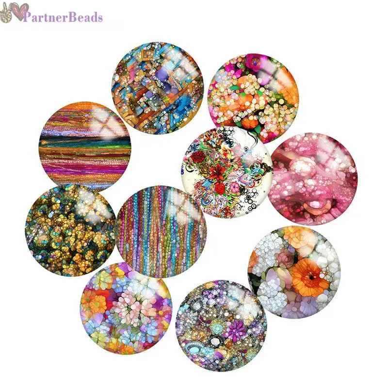 

Colorful glisten Pattern Round Photo Glass Cabochon Demo Flat Back Making Findings 20mm Snap Button N3151