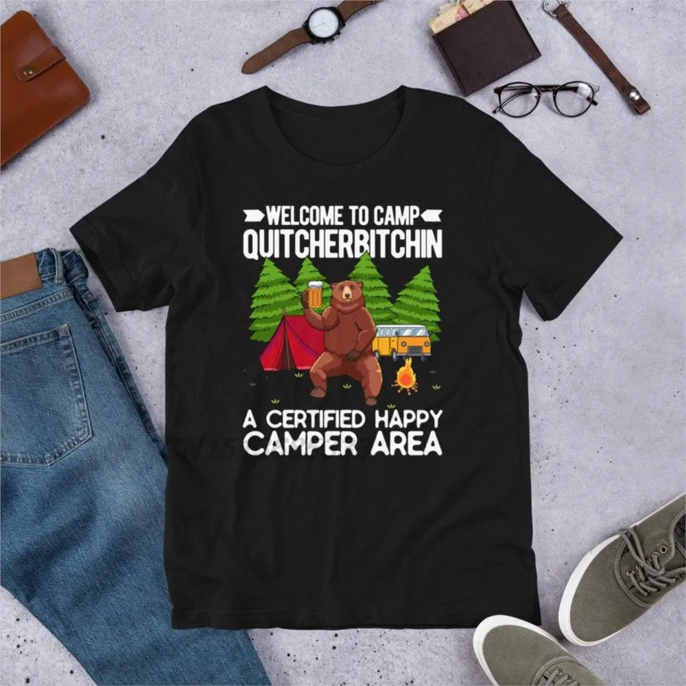 

Welcome to Camp Quitcherbitchin Women T-Shirts Camp Bear Drinking Beer Retro Tees Nanasaurus Rex Mothers Day Gift T-shirts