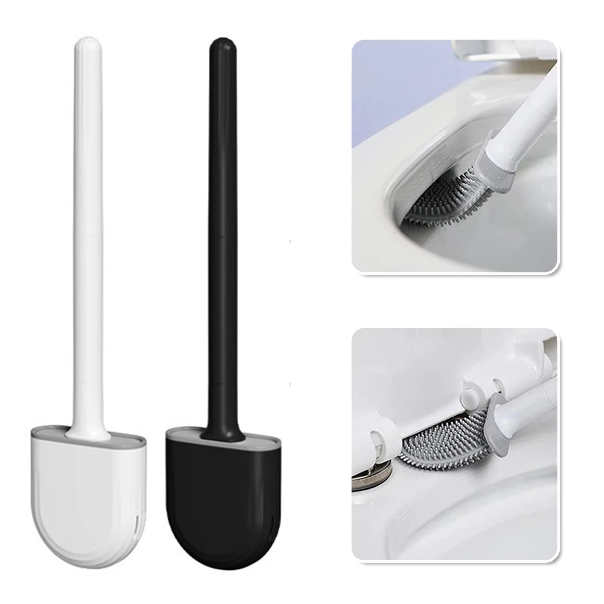 

NEWSoft Silicone Toilet Brush Wall-mounted Toilet Wand with Self-adhesive Tape Toilet Brush and Holder Toilet Corner Deep Cleane