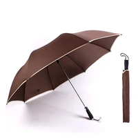 automatic umbrella folding umbrella 8 bone stand solid color percussion cloth black straight handle dry with a shake windproof