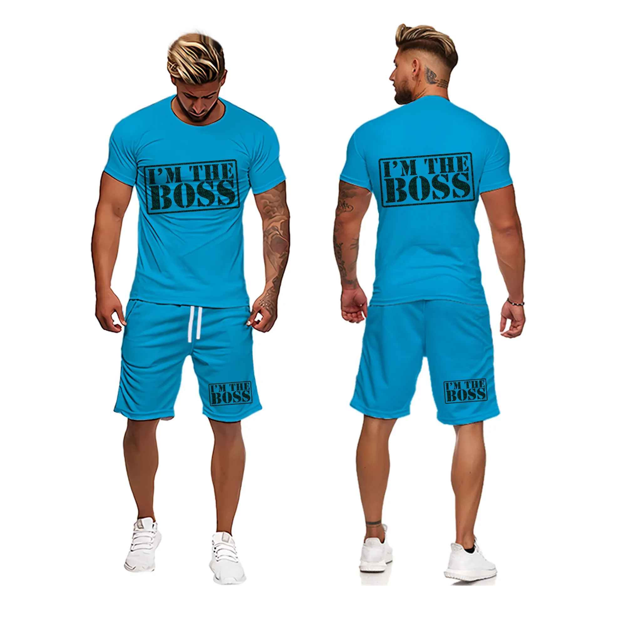 

Мужской спортивный костюм для бега, комплект из 2 предметов, футболка и шорты, повседневная спортивная одежда, простой свитшот, 2022