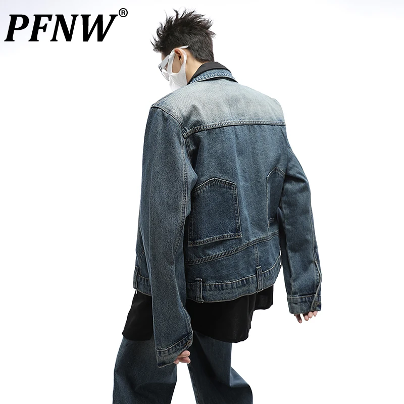 

PFNW American Stylish Men's Niche Deisgn Pockets Patch Denim Jackets Washed Male Jeans Hip Hop Casual Sets 2023 Autumn 28W1676