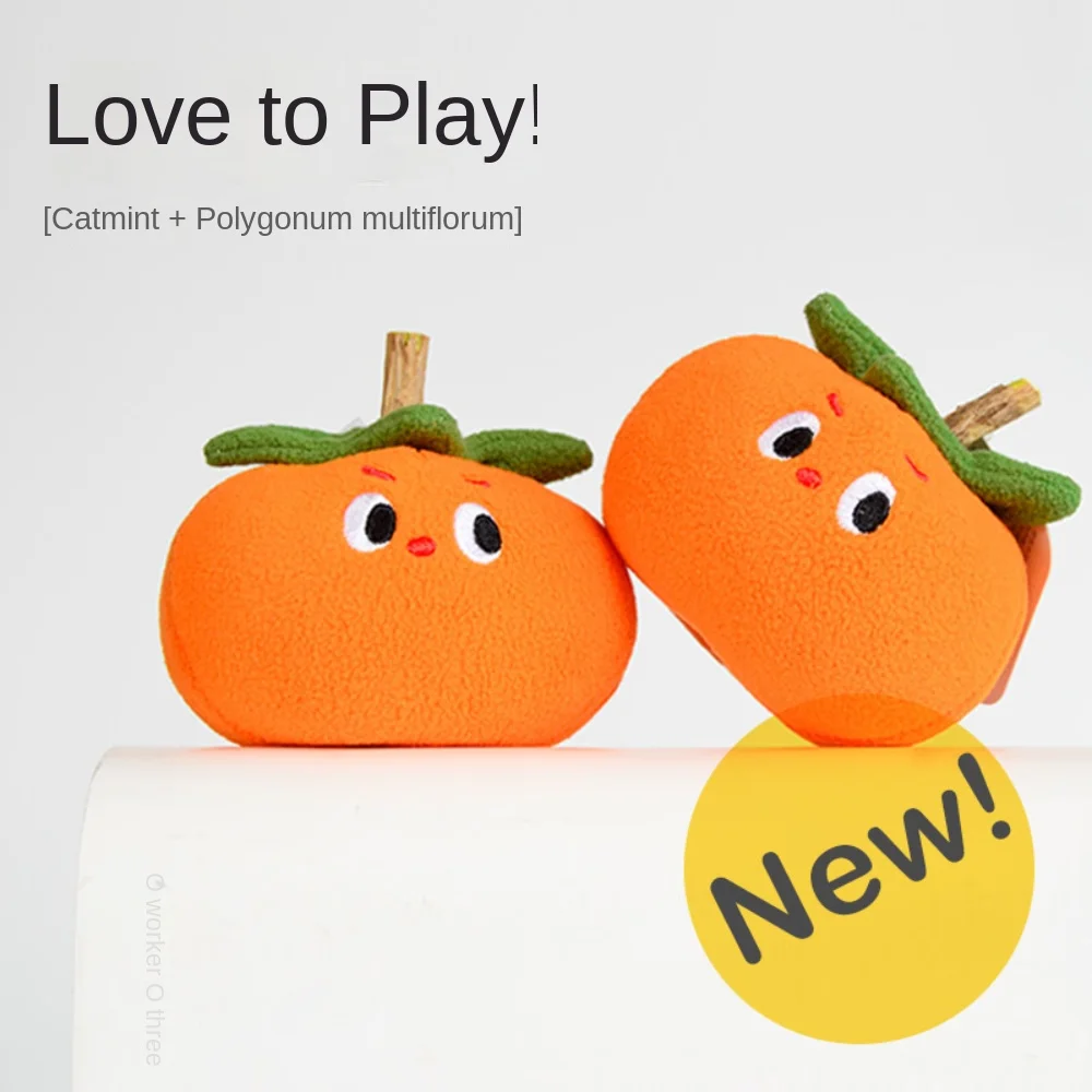 

Persimmon Cute Cat Toy Set Catnip Polygonum Knothum Double Material Toy Cat Love To Play Anti-Scratch Plush Toy Interactive
