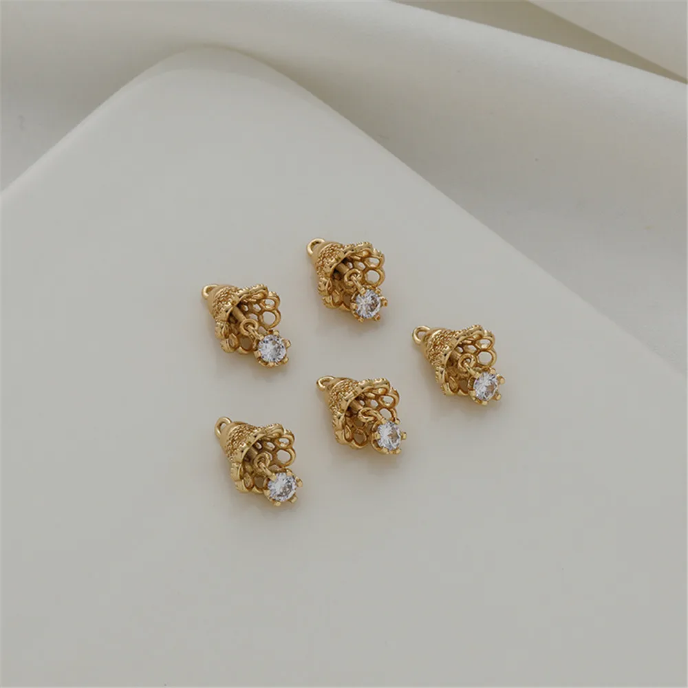 

14k gold-covered hollowed-out trumpet bell bell 10 * 12mm zircon pendant clock diy jewelry handmade accessories