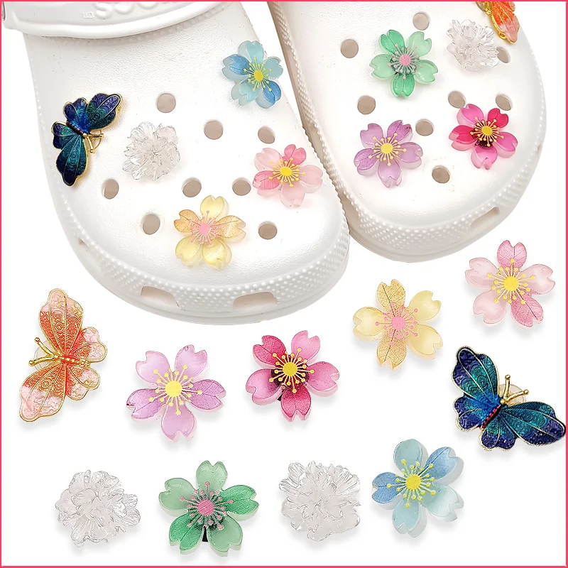 New Luminous Cherry CROC Charms Designer DIY Sexy Butterfly Shoes Decaration Jibb for Croc Clogs Kids Boys Women Girls Gifts