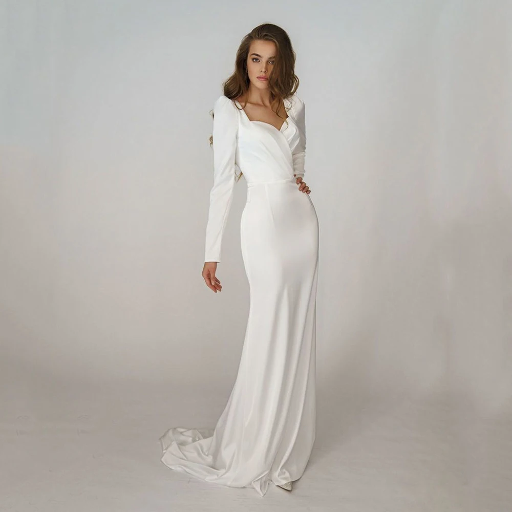

Elegant Long Sleeves Mermaid Wedding Dress 2023 Sweetheart Ivory Bridal Gown Simple Backless Brides Dress Vestido De Novia