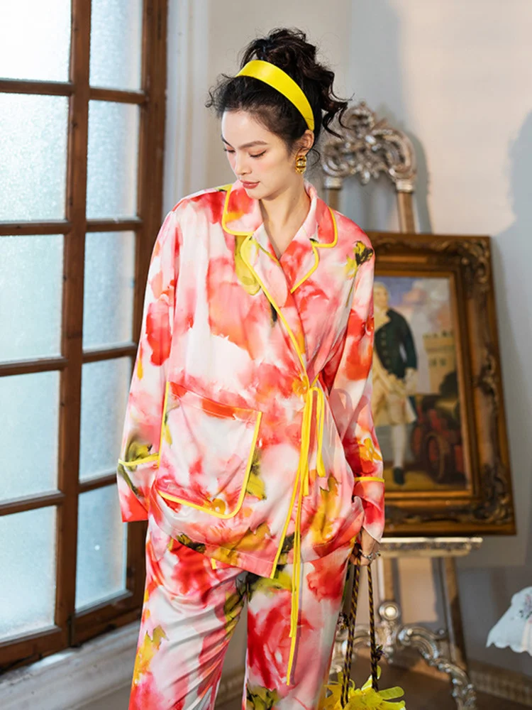 Пижама TXii с длинным рукавом костюм брюками из искусственного шелка ледяной шелк