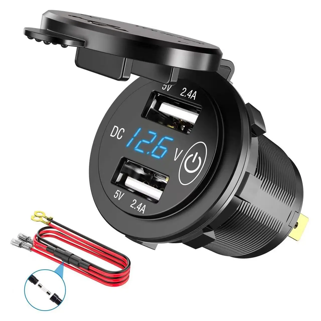 

5V 4.8A Dual USB Car Charger Socket with LED Voltmeter Switch Quick Charger Power Outlet for Cars Boats Motorcycle Marine