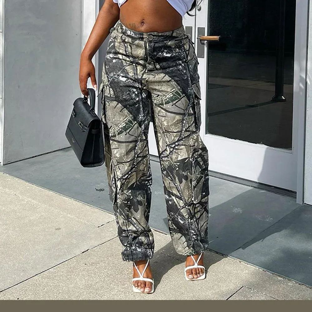 

Camo Cargo Pants Parachute Wide Leg Jogging High Waist Trousers Women Y2K Clothes Streetwear Pencil Sweat Flare Camouflage Pant