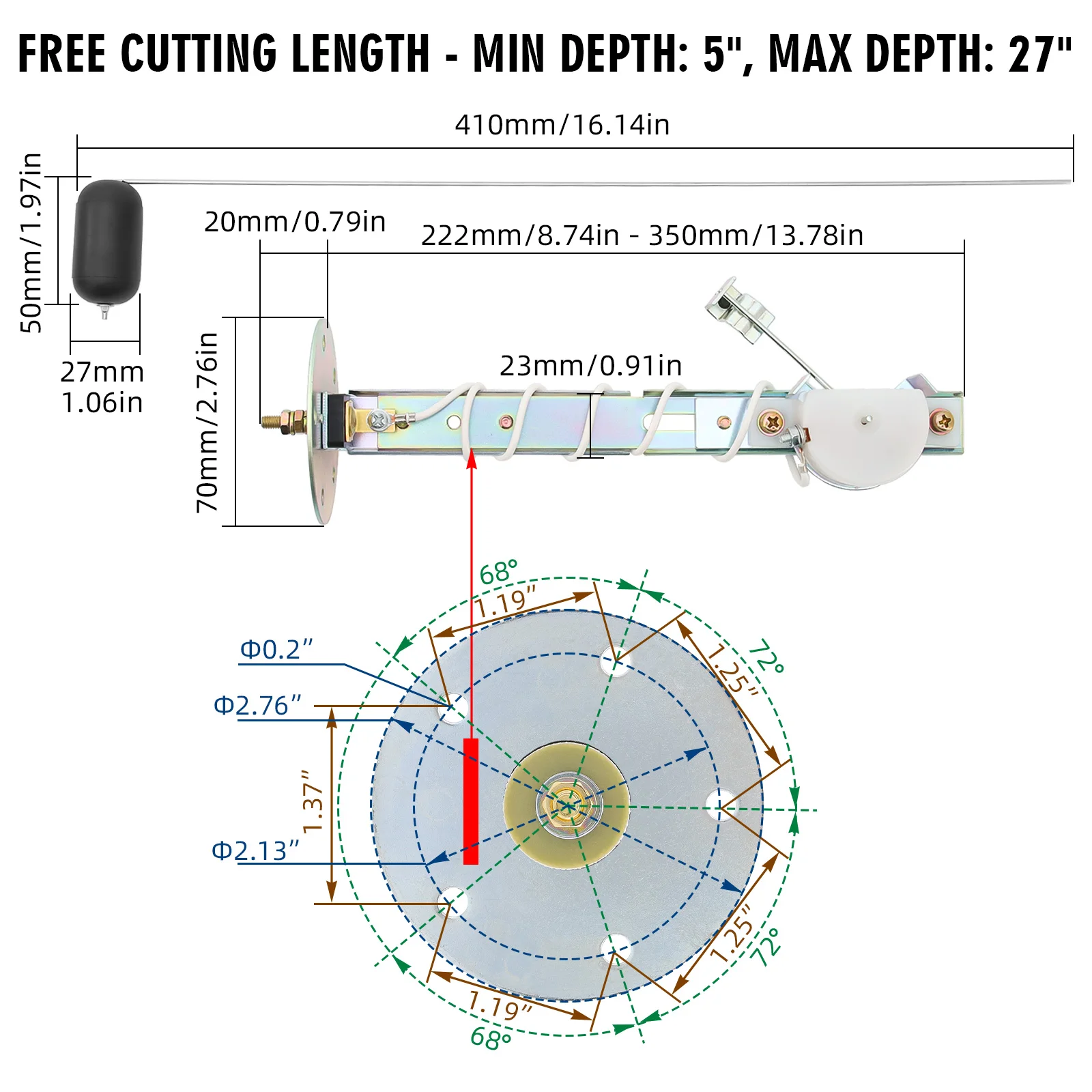 Датчик уровня топлива 0-90 Ом Автомобильный счетчик Поплавковый датчик 12 В