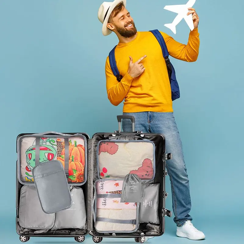 8 Set Packing Cubes for Travel, Travel Luggage Packing Organizers with Laundry Bag, Compression Storage Shoe Bag, Clothing Under