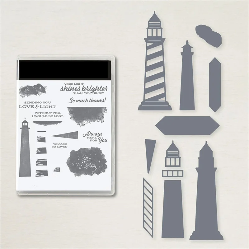 

Lighthouse Metal Cutting Dies And Clear Stamps DIY Scrapbooking Diary Decorative Embossing Template Greeting Handcraft New