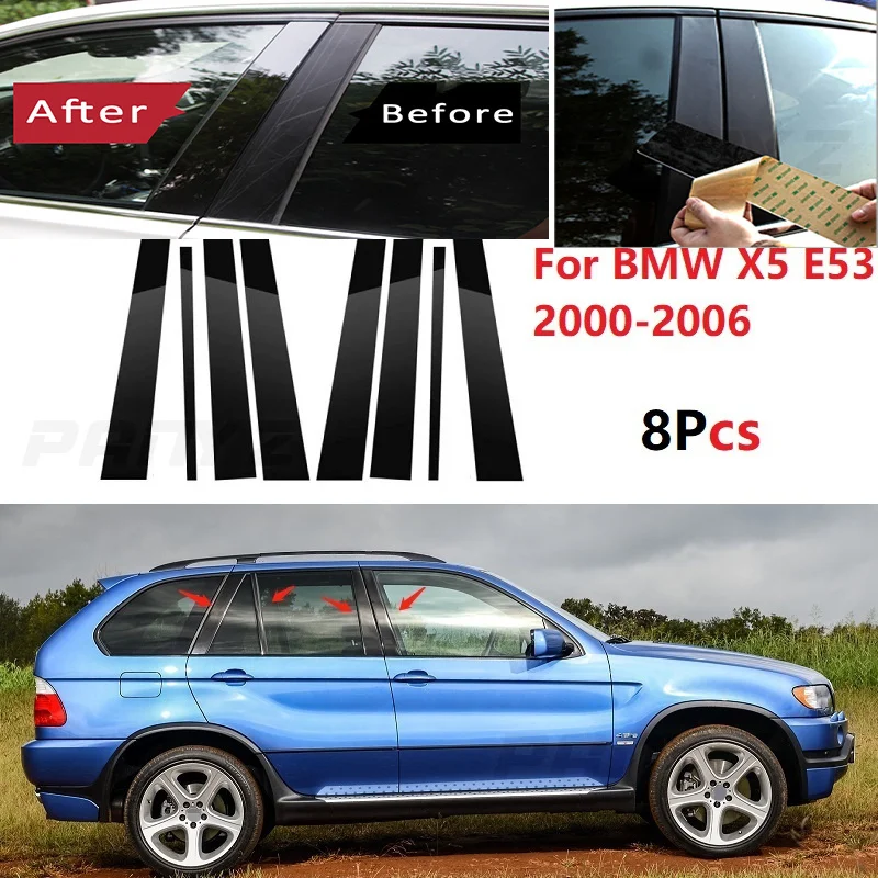 

Новые 8 шт. полированные стойки, подходят для BMW X5 E53 2000-2006, накладка на окно, наклейка на колонку BC
