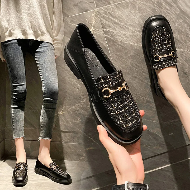 

2023 Women's Shoes Fashion Personality British Style Thick-soled Wild Wide-footed Casual Loafer Sexy Solid Color Leather Shoes