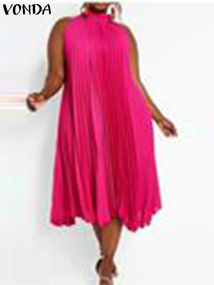 

2022 женские сексуальные мини платья VONDA без рукавов для вечеринки, элегантное сексуальное атласное платье с лямкой на шее, повседневные пляж...