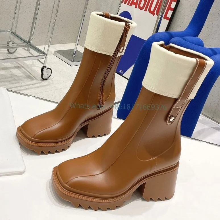 Женские кожаные сапоги до середины икры на высоком каблуке с квадратным носком