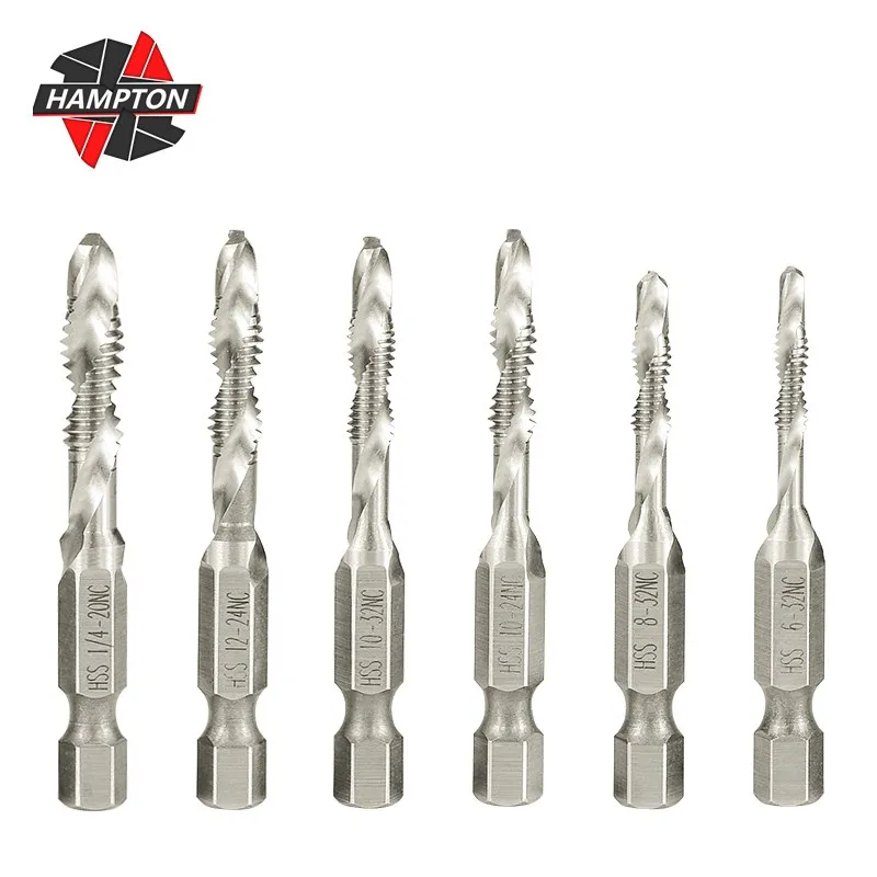 

HAMPTON 1/4 Hex Shank Composite Tap 6-32 8-32 10-24 10-32 12-24 1/4-20 HSS Machine Plug Tap Spiral Point Thread Drill Tools