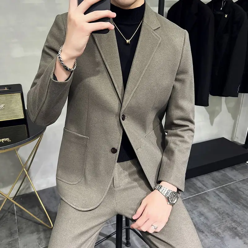 New S-7XL (Blazer + Trousers) Men's Suit Fashion Business Italian Style Gentleman Slim Casual Wedding Dress Men's 2-piece Set