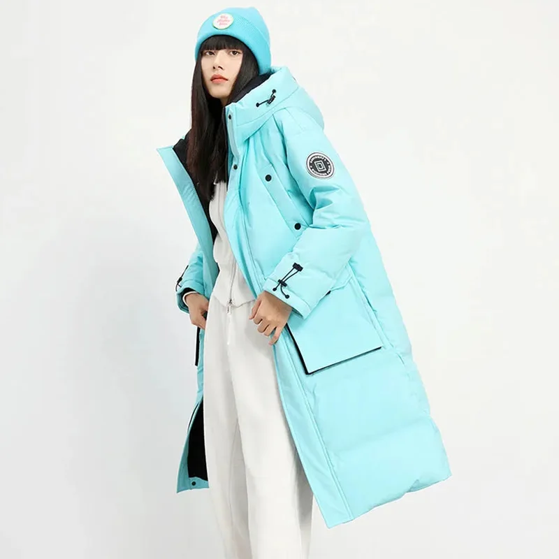 High-End Fashion Parkas Winter 2022 Lengthened Over-The-Knee Hooded Jacket Thickened Loose Warm White Duck Down Coat Female