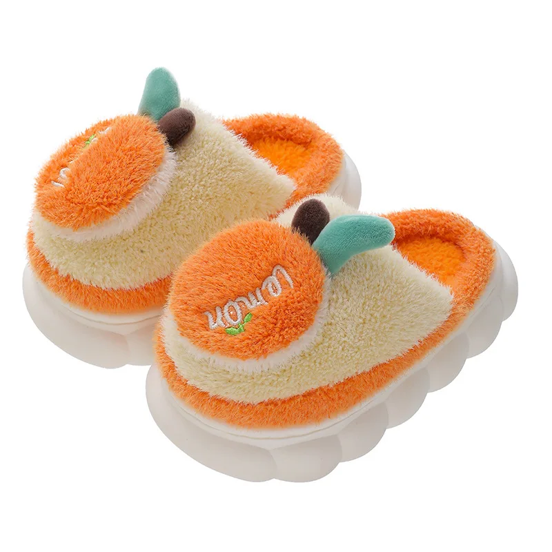 

CUZULLAA Autumn Winter Children Girls Elegant Plush Slippers Shoes Kids Boys Cute Cartoon Non-Slip Flat Slippers 15-23 cm