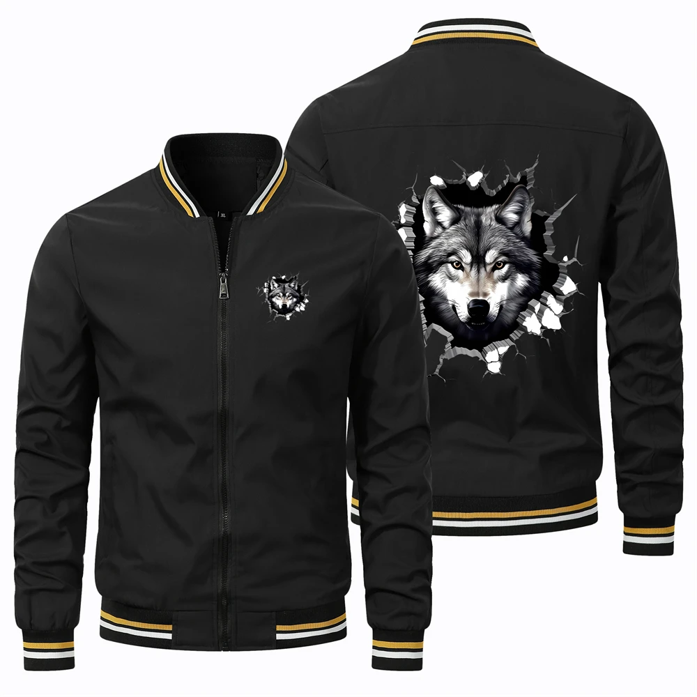 Куртка-пилот Мужская с принтом волка свободная модная ветрозащитная уличная